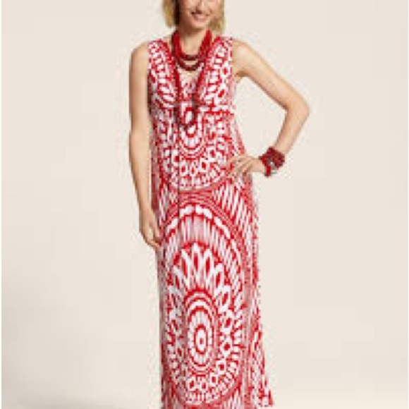 Chico’s Sunrise Katrina Red and White Maxi Dress size 0 - Picture 1 of 5